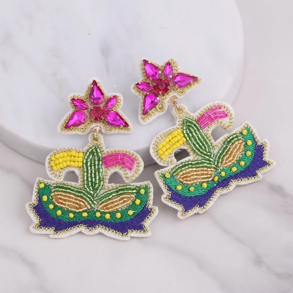 Festive Flair: Beaded Mardi Gras Earrings in Vibrant Purple, Green & Gold!
